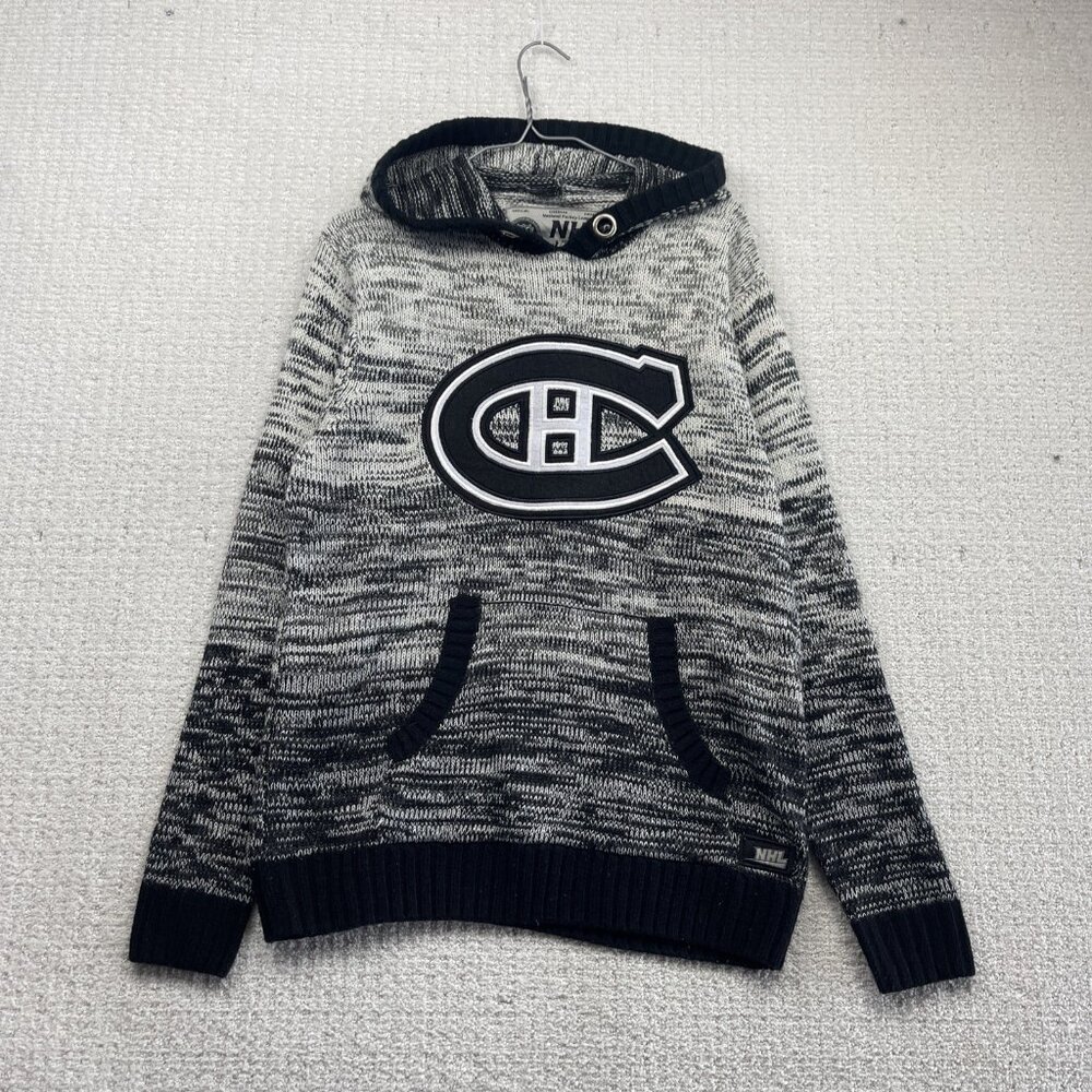 VTG Montreal Canadiens x Ilanco Knit Sweater Hoodie Grey NHL Hockey Men Sz M